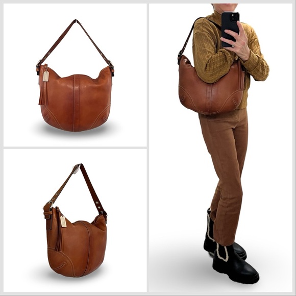 Coach Soho Dark Saddle Brown Distressed Leather Hobo Shoulder Bag - Picture 3 of 10